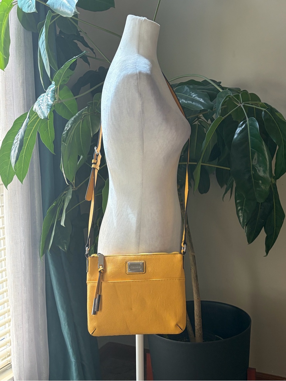 Calvin Klein Yellow Pebbled Crossbody with Adjustable Strap
